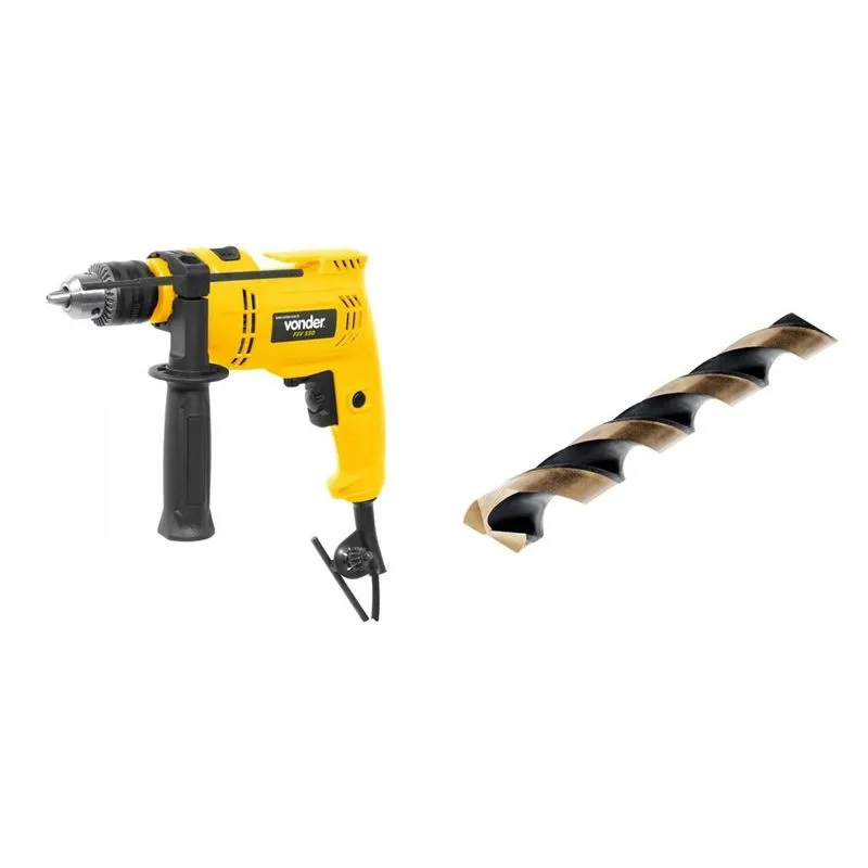 Kit Ferramentas MadeiraMadeira com Furadeira Impacto 1/2' 127V e Broca Aço 130 mm PLUS 387428
