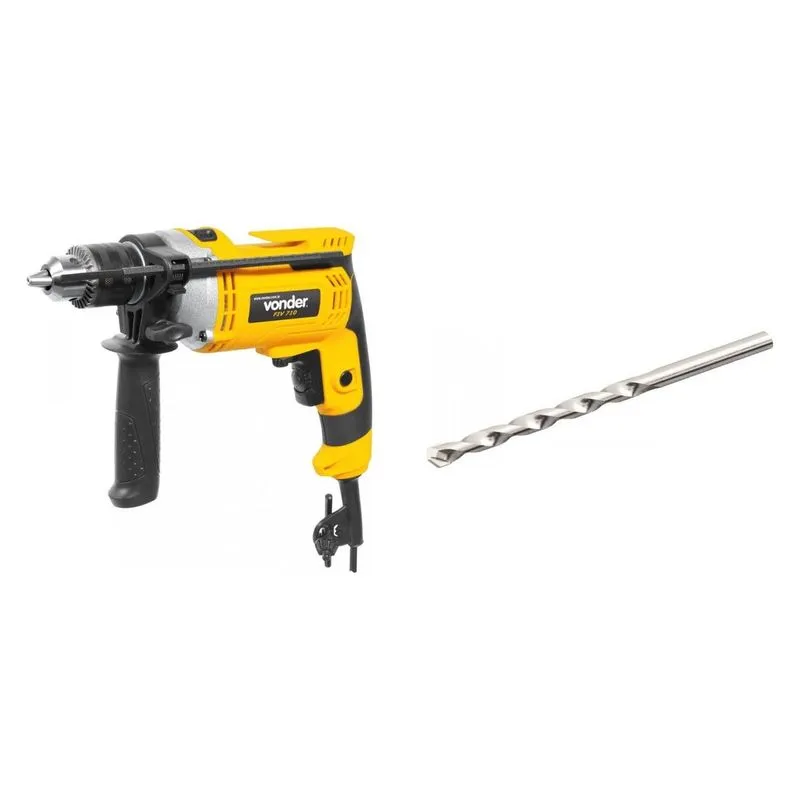 Kit Ferramentas MadeiraMadeira com Furadeira de Impacto 127V e Broca para Concreto 50mm - 3/16' 390567 Amarelo