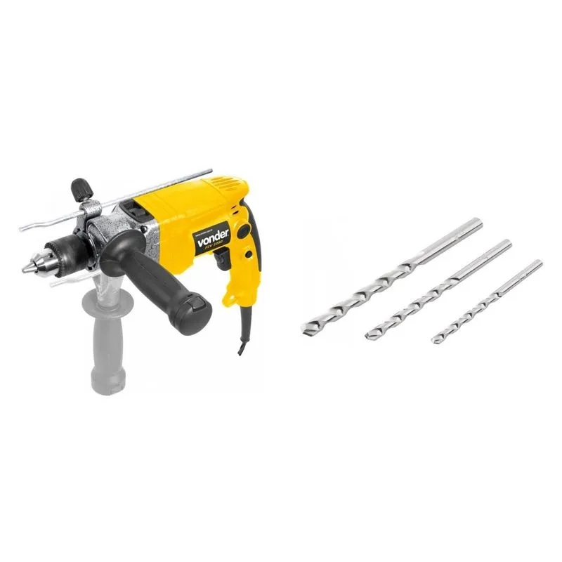 Kit Ferramentas MadeiraMadeira com Furadeira de Impacto 127V e Jogo de Brocas para Concreto 5mm a 8mm 389690 Amarelo