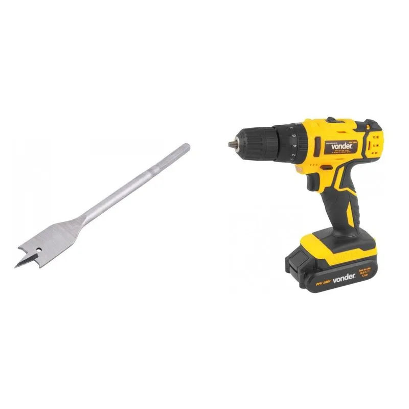 Kit Ferramentas MadeiraMadeira com Parafusadeira/furadeira e Broca Chata 5/8'x6' 385482 Amarelo