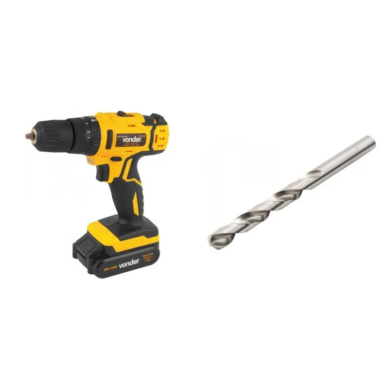 Kit Ferramentas MadeiraMadeira com Parafusadeira/Furadeira com impacto 12V Bivolt e Broca de Aço Rápido 51mm 393722 Amarelo