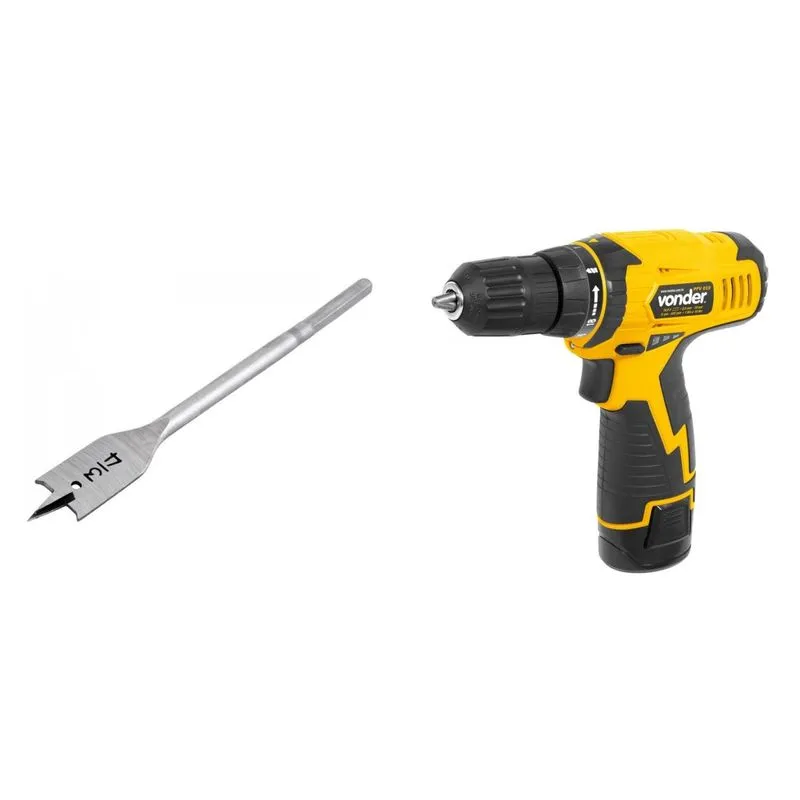 Kit Ferramentas MadeiraMadeira com Parafusadeira/furadeira e Broca Chata 3/4'x6' 385404 Amarelo
