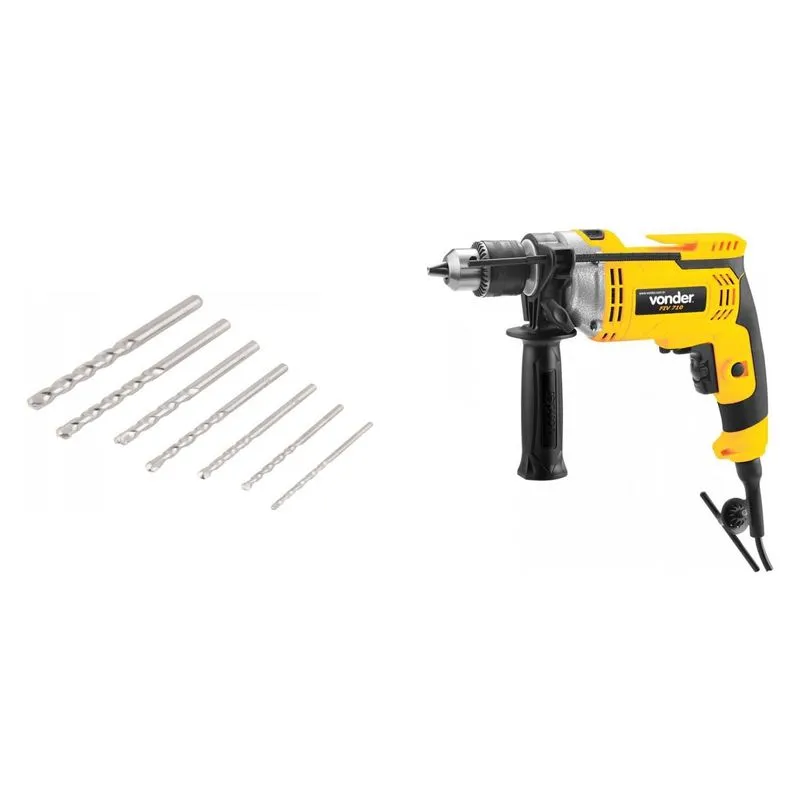 Kit Ferramentas MadeiraMadeira com Furadeira de Impacto 220V e Jogo de Brocas para Concreto 3mm a 10mm 389910 Amarelo