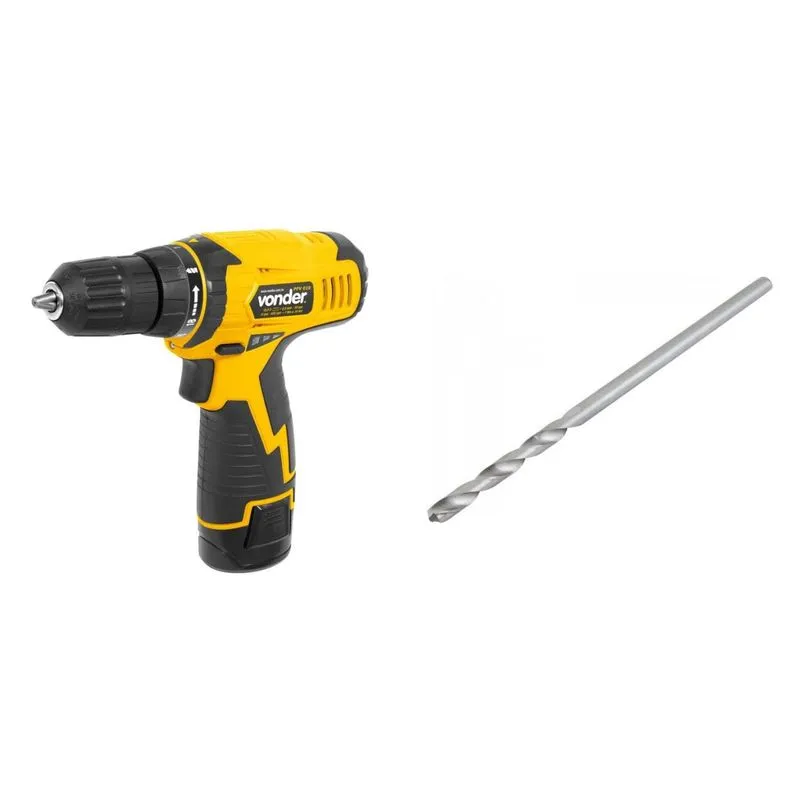 Kit Ferramentas MadeiraMadeira com Parafusadeira/Furadeira 108V Bivolt e Broca 5/16'x12' 390217 Amarelo
