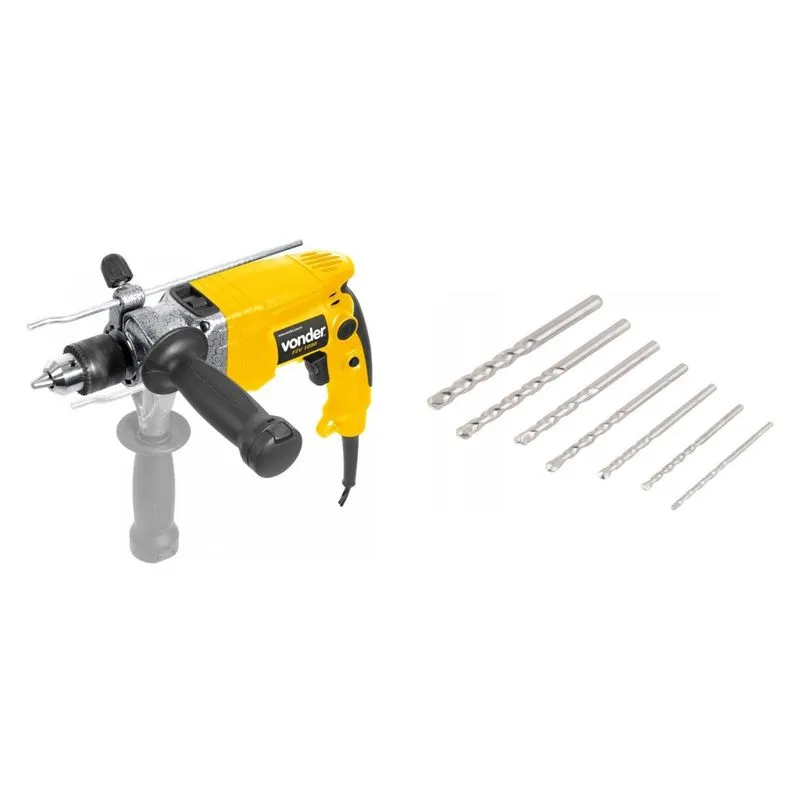 Kit Ferramentas MadeiraMadeira com Furadeira de Impacto 220V e Jogo de Brocas para Concreto 3mm a 10mm 389914 Amarelo