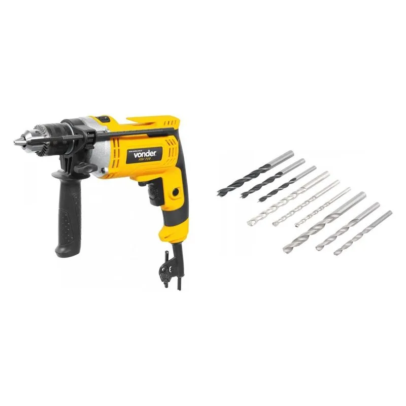 Kit Ferramentas MadeiraMadeira com Furadeira de Impacto 127V e Jogo de Brocas 5mm a 8mm 390058 Amarelo
