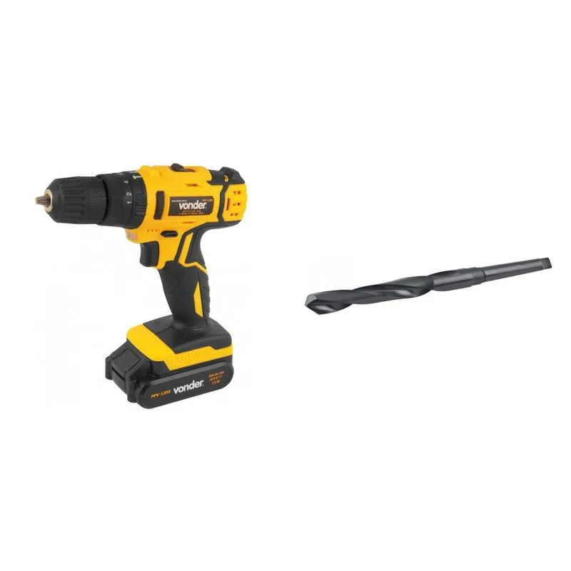 Kit Ferramentas MadeiraMadeira com Parafusadeira/Furadeira com impacto 12V Bivolt e Broca de Aço Rápido 340mm 392680 Amarelo