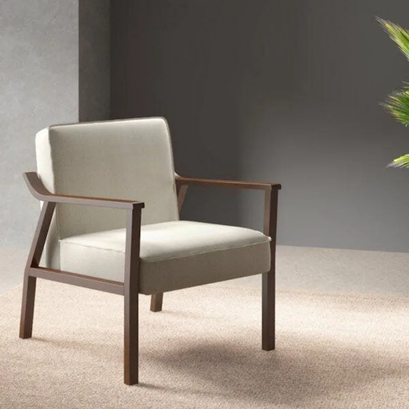 Poltrona Decorativa Madeira Maciça Jequitibá Assento com Persintas Elásticas Antônia Castanho/Creme