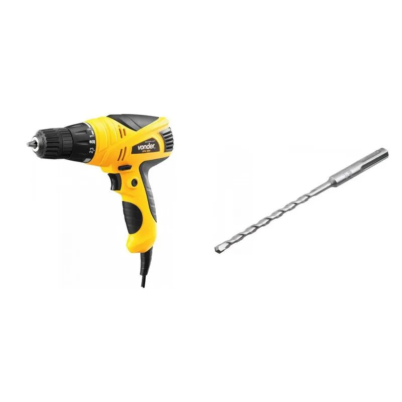 Kit Ferramentas MadeiraMadeira com Parafusadeira/ Furadeira 3/8' 127V e Broca SDS PLUS 80 mm x 100 mm x 160 mm 386136