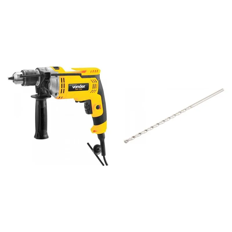 Kit Ferramentas MadeiraMadeira com Furadeira de Impacto 220V e Broca Extralonga para Concreto 80mm - 5/16' 391084 Amarelo