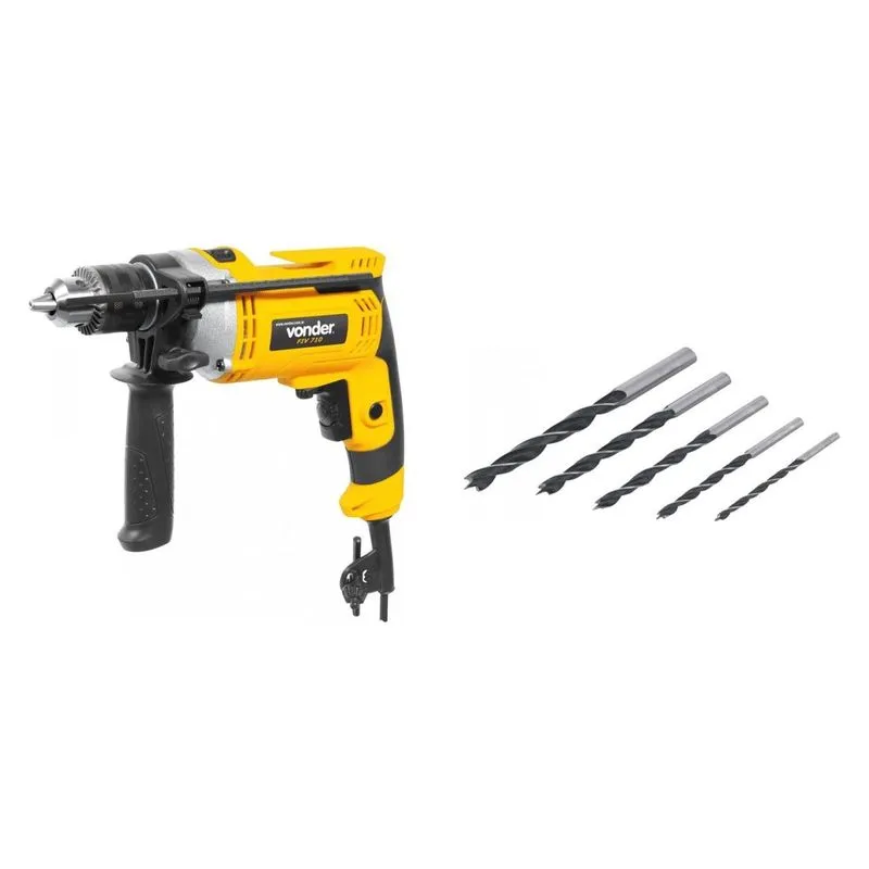 Kit Ferramentas MadeiraMadeira com Furadeira de Impacto 127V e Jogo de Brocas 3mm a 8mm 390133 Amarelo