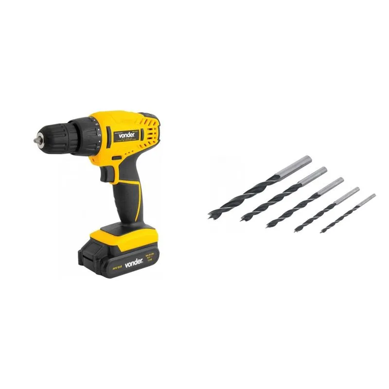 Kit Ferramentas MadeiraMadeira com Parafusadeira/Furadeira 180V Bivolt e Jogo de Brocas 3mm a 8mm 390143 Amarelo