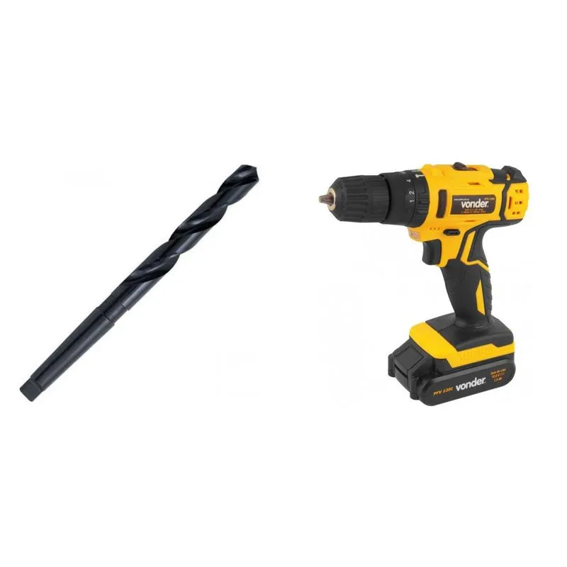 Kit Ferramentas MadeiraMadeira com Parafusadeira/Furadeira com impacto 12V Bivolt e Broca de Aço Rápido 420mm 393146 Amarelo