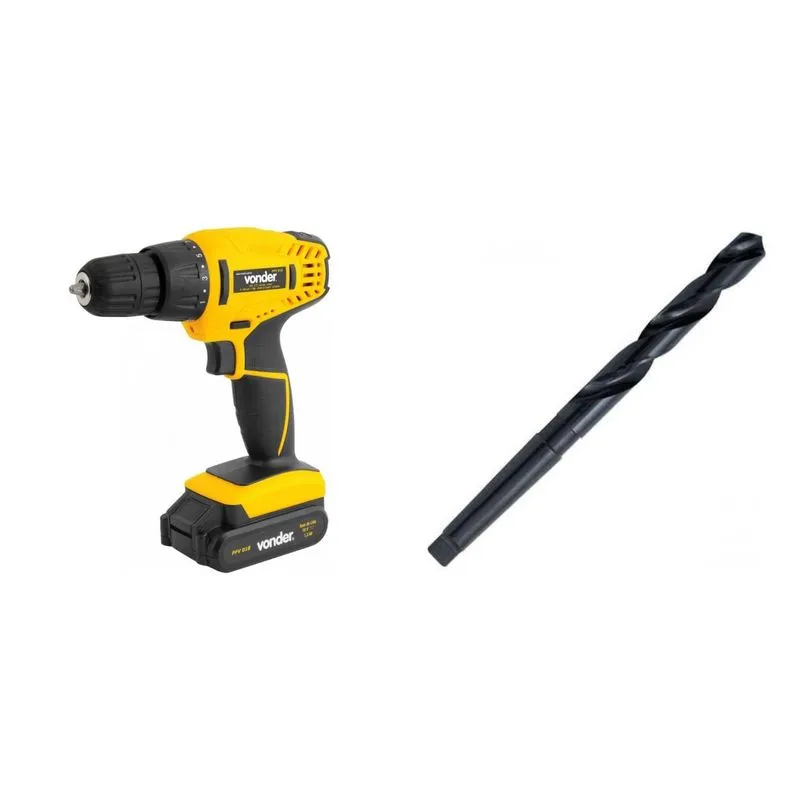 Kit Ferramentas MadeiraMadeira com Parafusadeira/Furadeira 180V Bivolt e Broca de Aço Rápido 320mm 392554 Amarelo