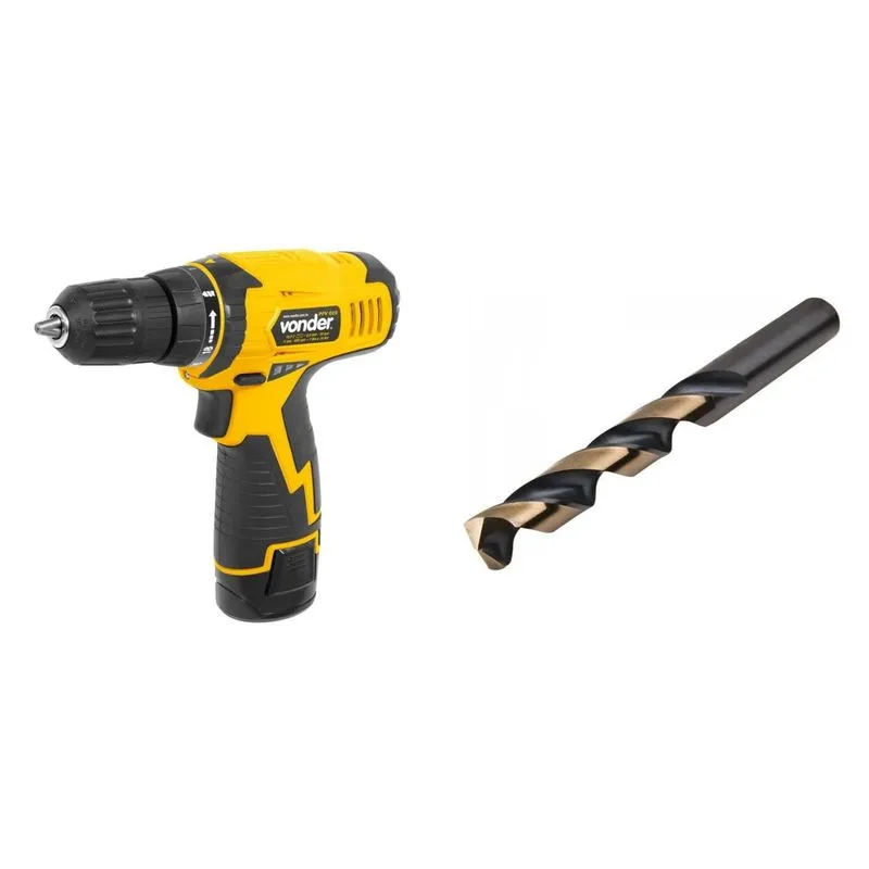Kit Ferramentas MadeiraMadeira com Parafusadeira/Furadeira 108V Bivolt e Broca de Aço Rápido 42mm 393119 Amarelo