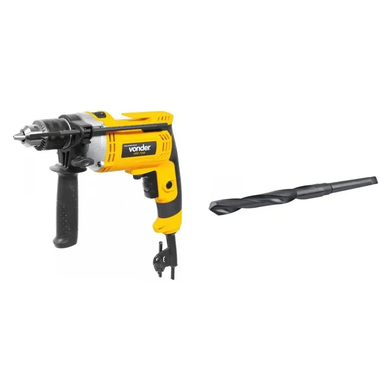 Kit Ferramentas MadeiraMadeira com Furadeira de Impacto 127V e Broca de Aço Rápido 280mm 389535 Amarelo