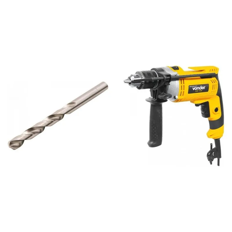 Kit Ferramentas MadeiraMadeira com Furadeira de Impacto 127V e Broca de Aço Rápido 23/64' 388803 Amarelo