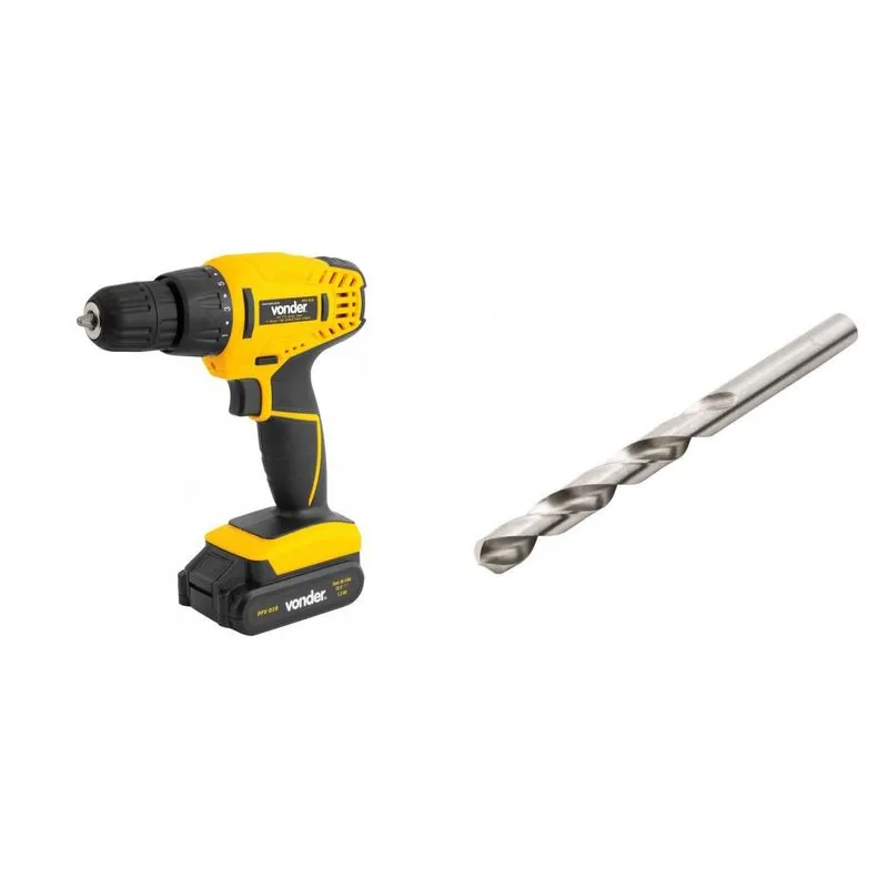 Kit Ferramentas MadeiraMadeira com Parafusadeira/Furadeira 180V Bivolt e Broca de Aço Rápido 42mm 393095 Amarelo