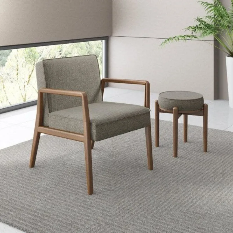Poltrona Decorativa 60x82x79cm Madeira Maciça Maite Nogueira/Cinza