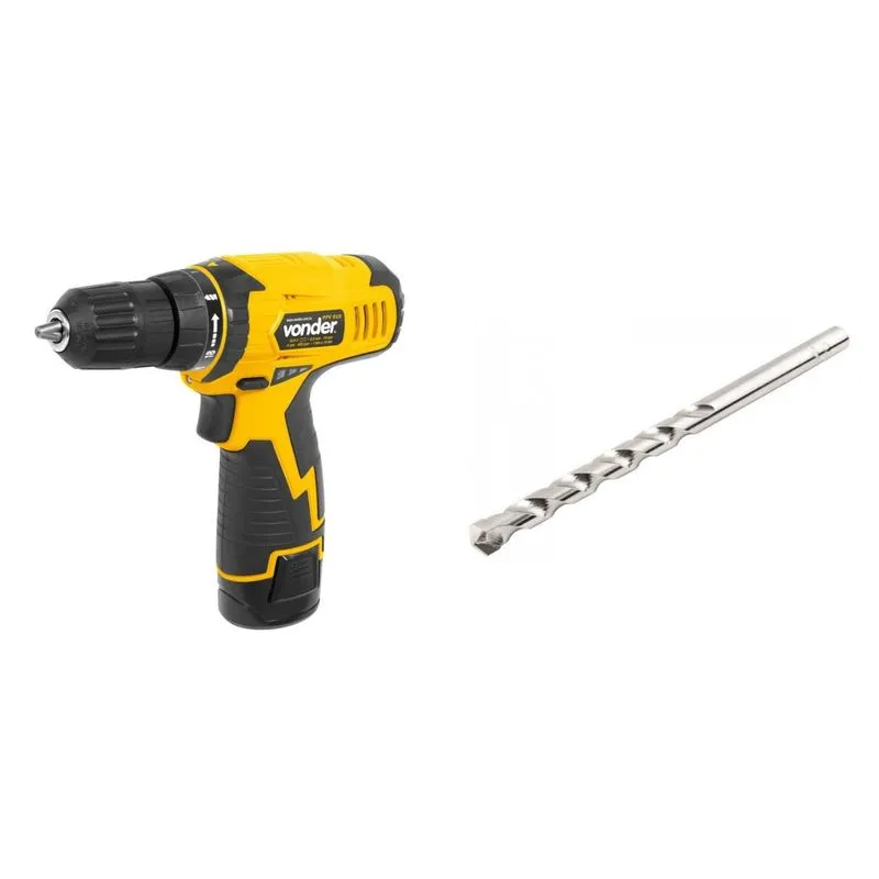 Kit Ferramentas MadeiraMadeira com Parafusadeira/Furadeira 108V Bivolt e Broca para Concreto 90mm - 11/32' 390450 Amarelo