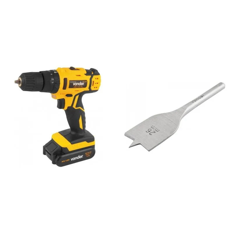 Kit Ferramentas MadeiraMadeira com Parafusadeira/furadeira e Broca Chata 260mm 385581 Amarelo