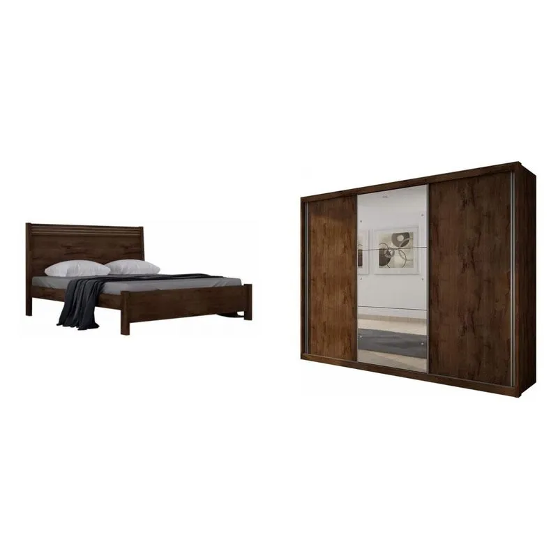 Quarto de Casal Completo MadeiraMadeira com Cama e Guarda Roupa 3 Portas 401383 Canela
