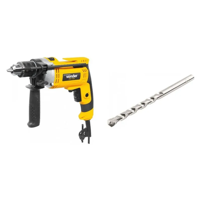 Kit Ferramentas MadeiraMadeira com Furadeira de Impacto 127V e Broca para Concreto 90mm - 11/32' 390441 Amarelo