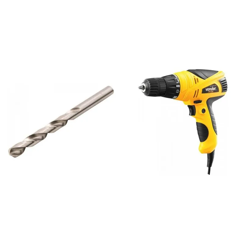 Kit Ferramentas MadeiraMadeira com Furadeira Parafusadeira 3/8 Polegadas 127V e Broca de Aço Rápido 5/32' 393464 Amarelo