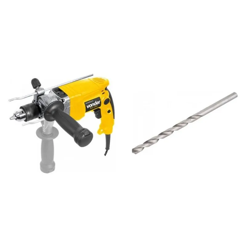 Kit Ferramentas Espresso Móveis com Furadeira de Impacto Reversível 1/2 Polegadas 220V e Broca de Aço Rápido 60mm 394015 Amarelo