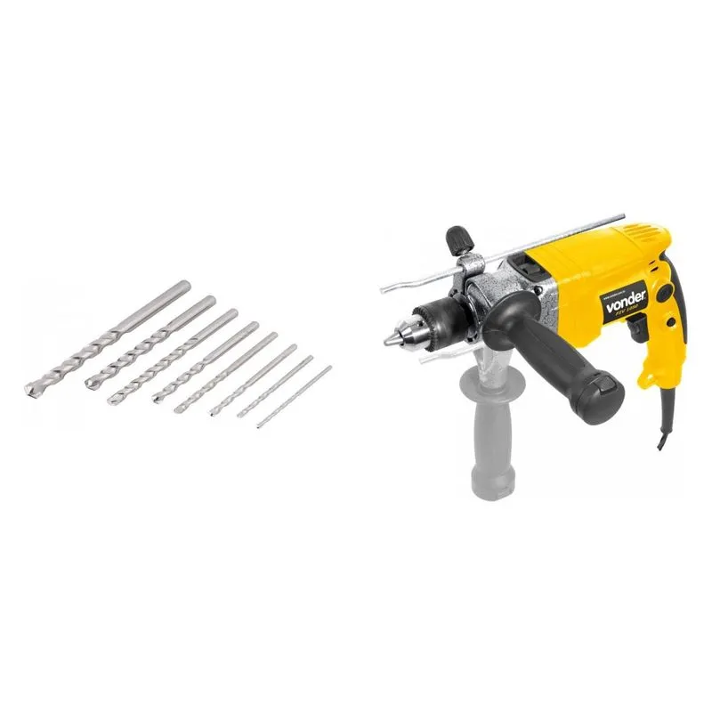 Kit Ferramentas MadeiraMadeira com Furadeira de Impacto 127V e Jogo de Brocas para Concreto 3mm a 12mm 389849 Amarelo