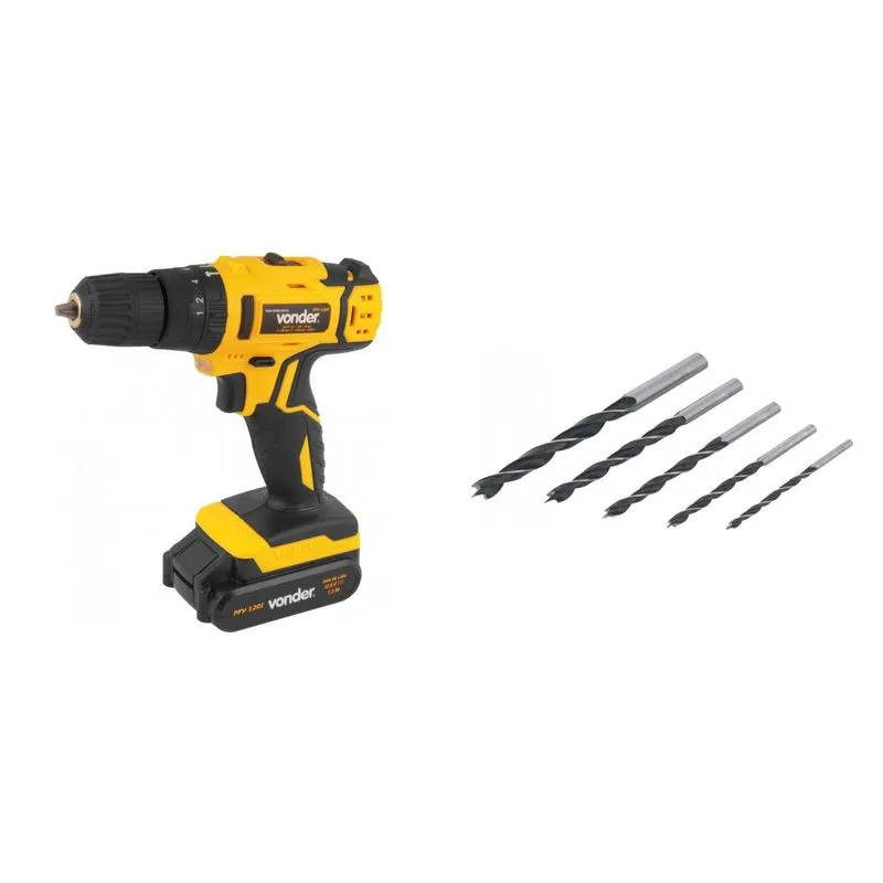 Kit Ferramentas MadeiraMadeira com Parafusadeira/Furadeira 12V Bivolt e Jogo de Brocas 3mm a 8mm 390144 Amarelo