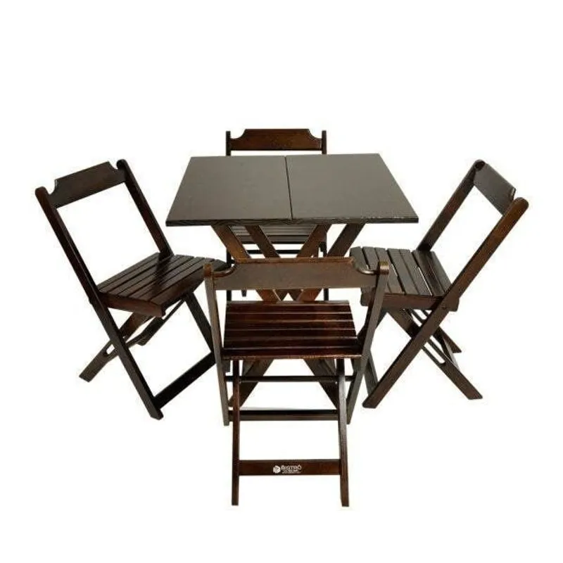 Conjunto Mesa Dobrável Em Madeira Maciça 60x60 Com 4 Cadeiras Mega Madeira