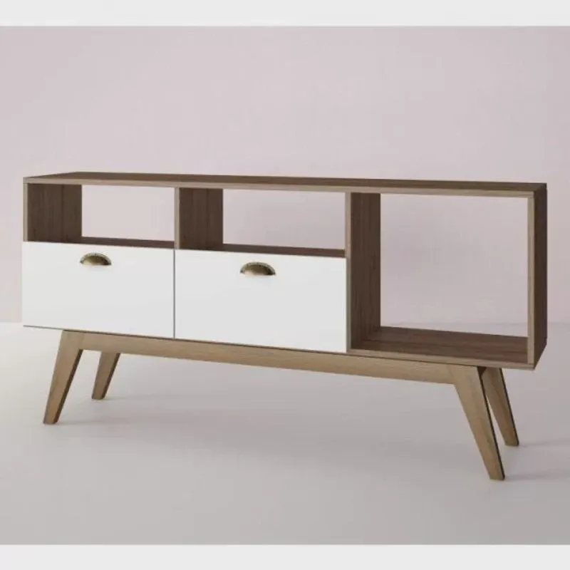 Conjunto para Sala de Estar Rack e Aparador 2 Portas 2 Prateleiras Branco Estilare
