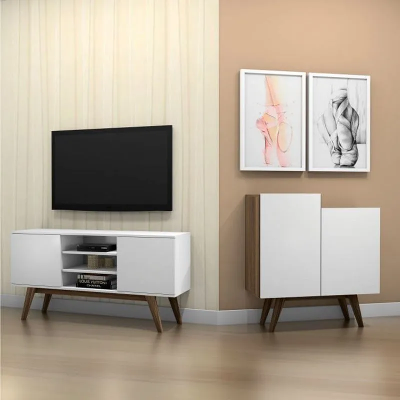 Conjunto para Sala de Estar Rack e Buffet 2 Portas Modern Branco Estilare Branco