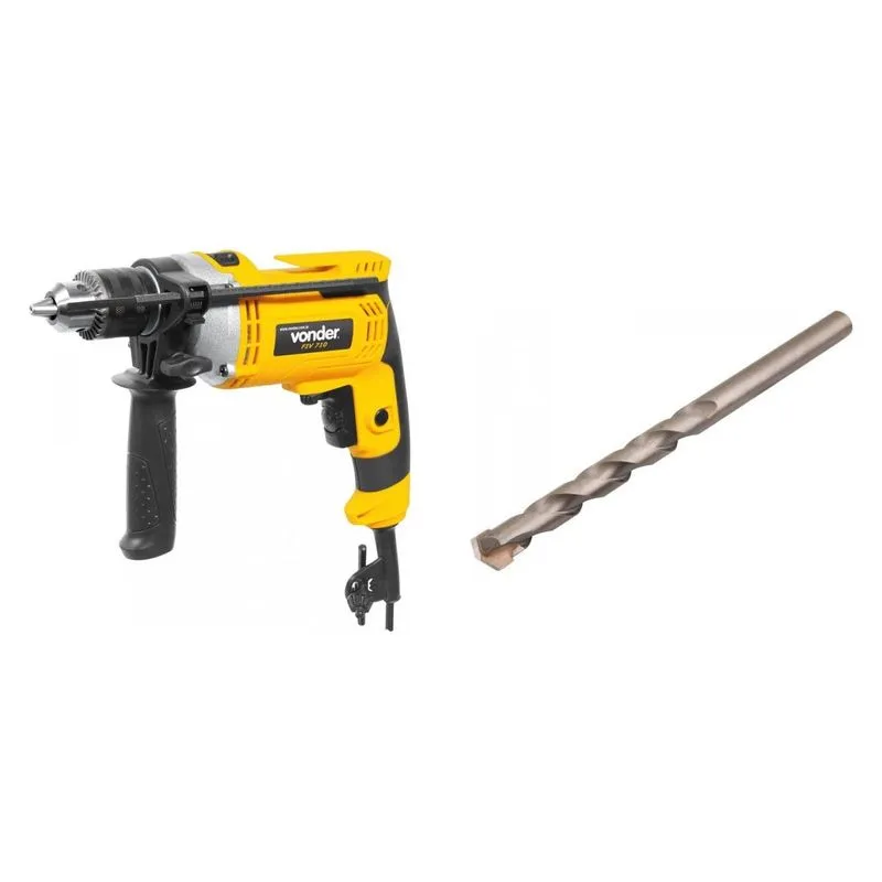 Kit Ferramentas MadeiraMadeira com Furadeira de Impacto 127V e Broca Multiuso 120mmx160mm 390917 Amarelo