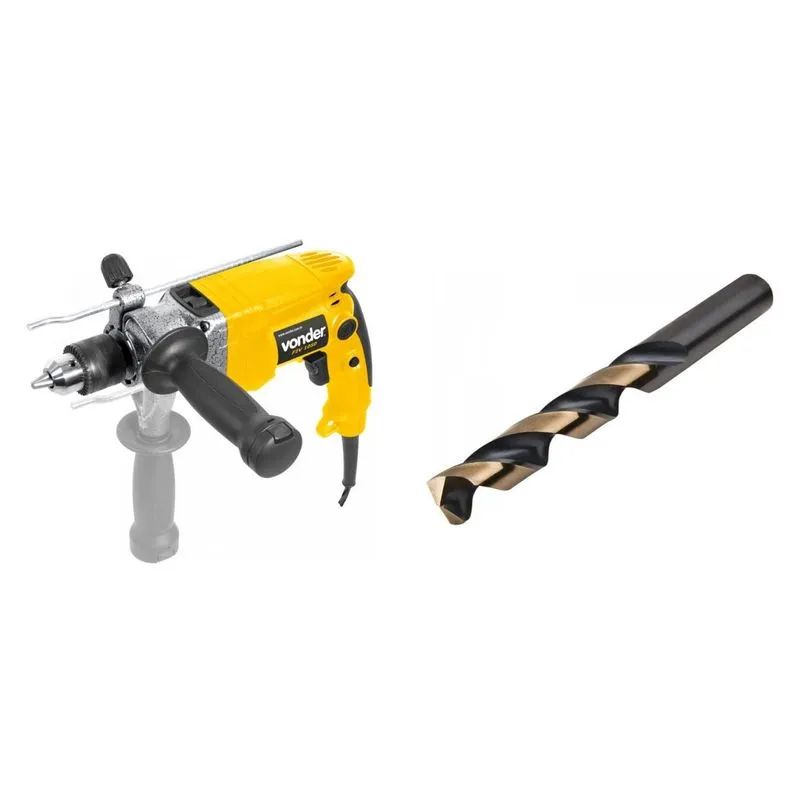 Kit Ferramentas MadeiraMadeira com Furadeira de Impacto 1/2 Polegadas 220V e Broca de Aço Rápido 95mm 391436 Amarelo