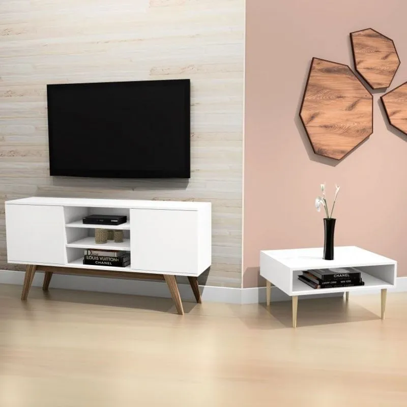 Conjunto para Sala de Estar Rack e Mesa de Centro Estação Branco Estilare Branco