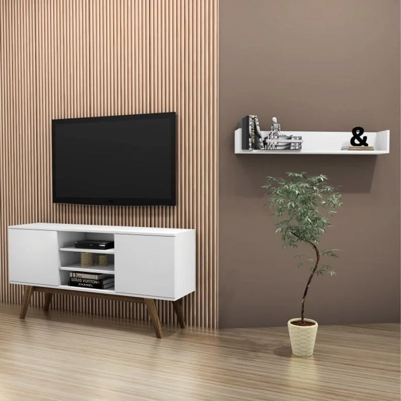 Conjunto para Sala de Estar Rack e Prateleira Print Porte Urbano Branco Estilare Branco