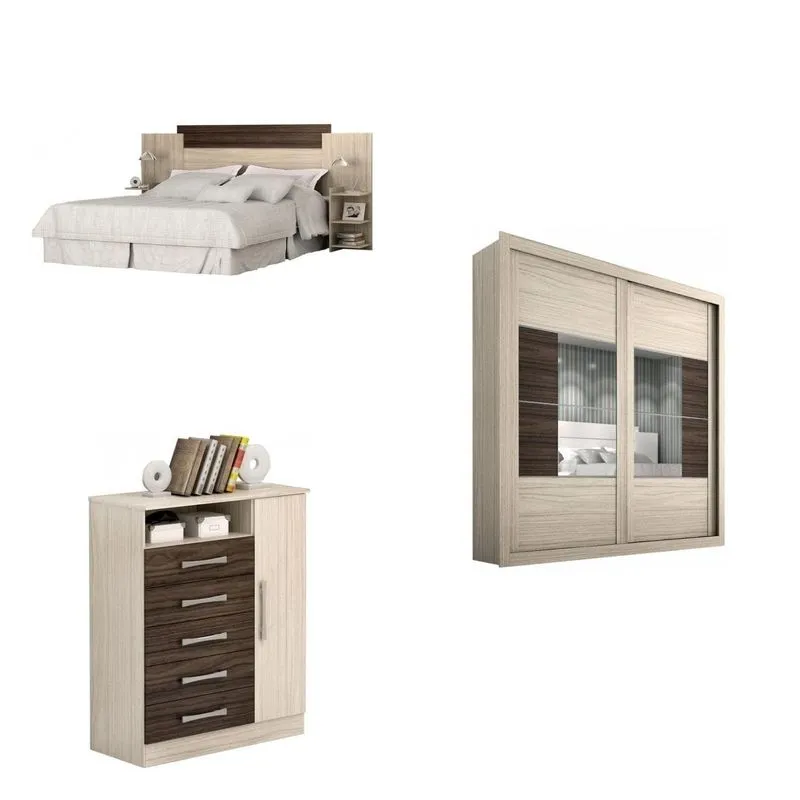Quarto de Casal Completo MadeiraMadeira com Cabeceira, Cômoda e Guarda Roupa 372958 Bege