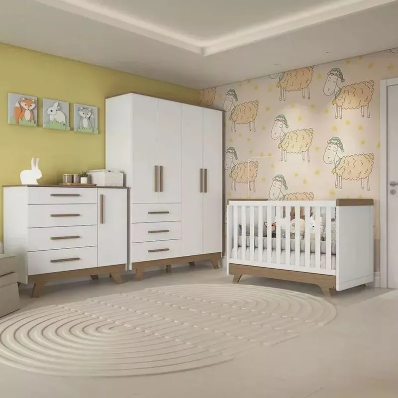 Quarto de Bebê Completo com Cômoda Berço e Guarda Roupa 100% Mdf Retrô Kakau - Espresso Móveis