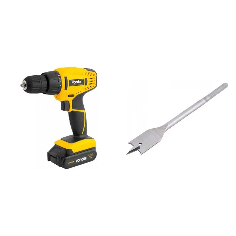 Kit Ferramentas MadeiraMadeira com Parafusadeira/furadeira e Broca Chata 9/16'x6' 385555 Amarelo