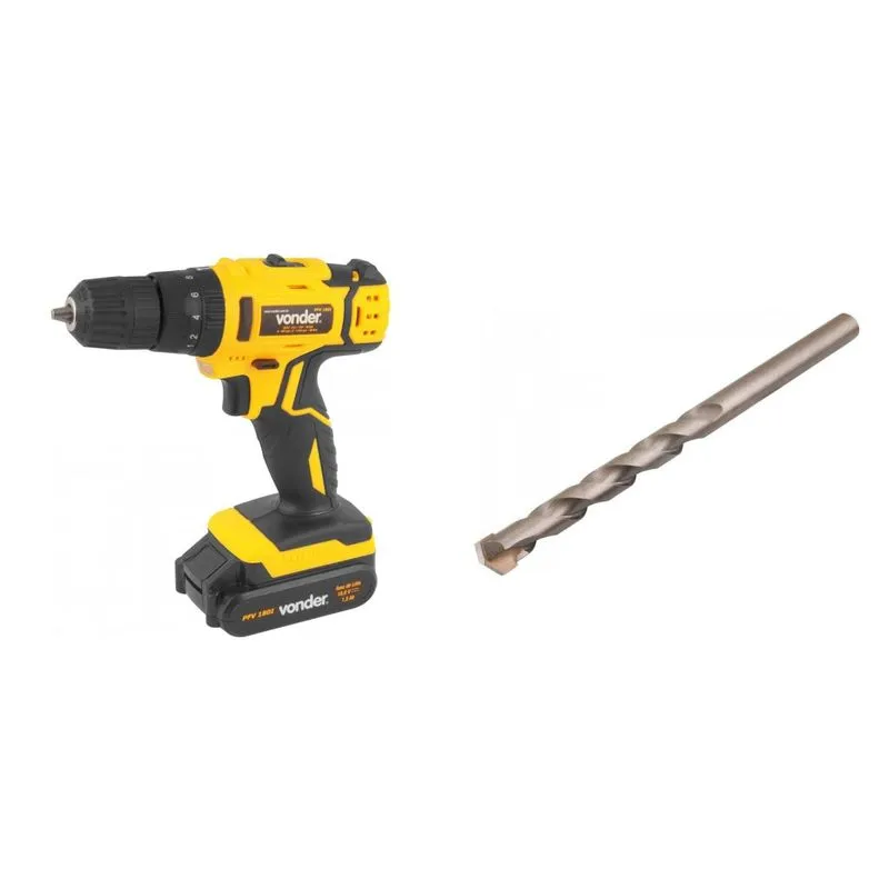 Kit Ferramentas MadeiraMadeira com Parafusadeira/Furadeira 18V Bivolt e Broca Multiuso 100mmx140mm 390970 Amarelo