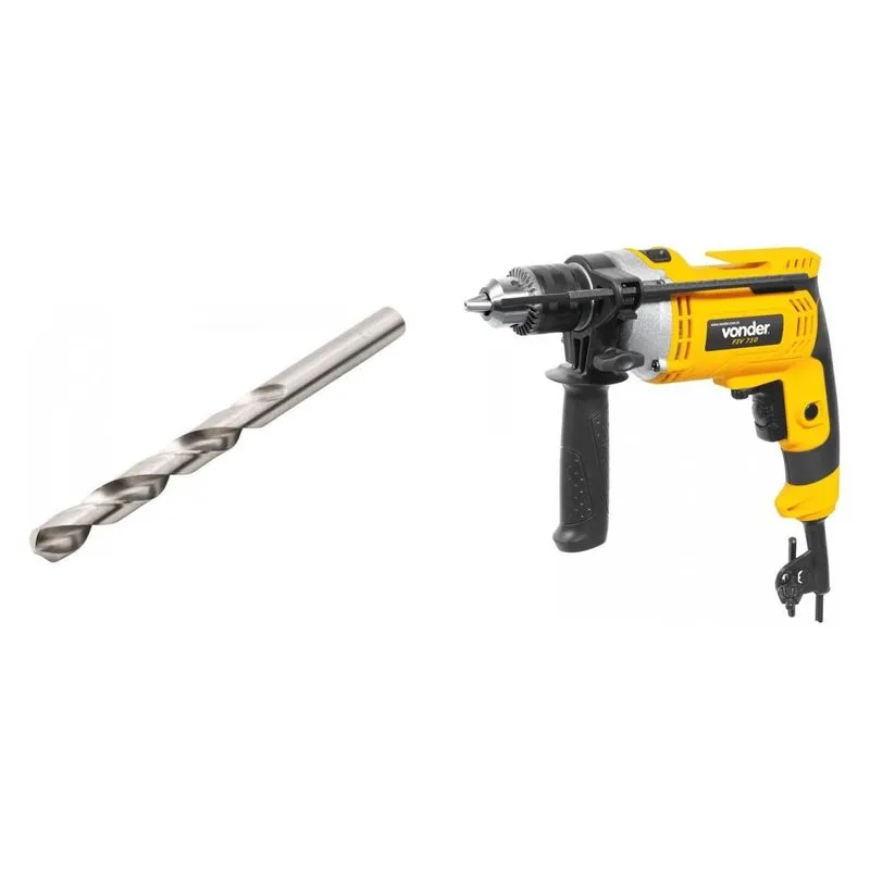 Kit Ferramentas MadeiraMadeira com Furadeira de Impacto 127V e Broca de Aço Rápido 205mm 388602 Amarelo