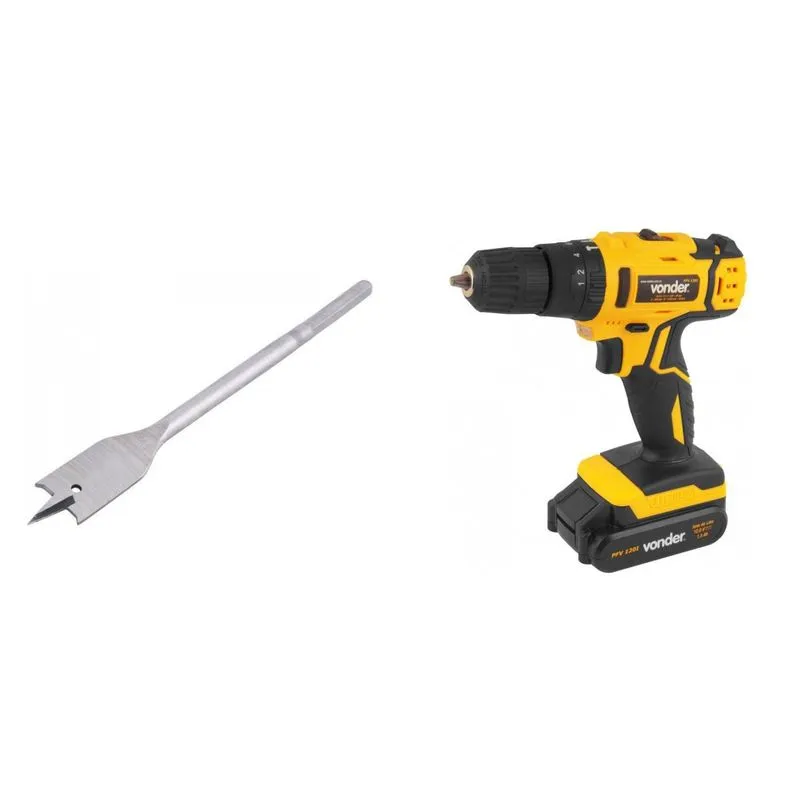Kit Ferramentas MadeiraMadeira com Parafusadeira/furadeira e Broca Chata 1/2'x6' 385331 Amarelo