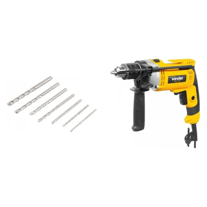 Kit Ferramentas MadeiraMadeira com Furadeira de Impacto 127V e Jogo de Brocas para Concreto 3mm a 10mm 389908 Amarelo