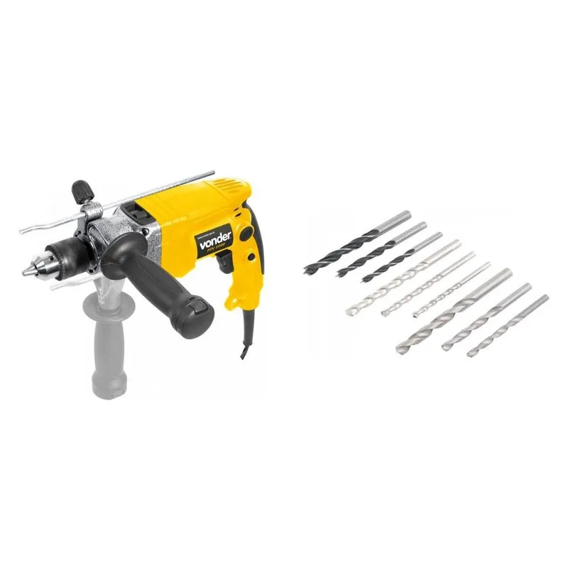 Kit Ferramentas MadeiraMadeira com Furadeira de Impacto 127V e Jogo de Brocas 5mm a 8mm 390060 Amarelo