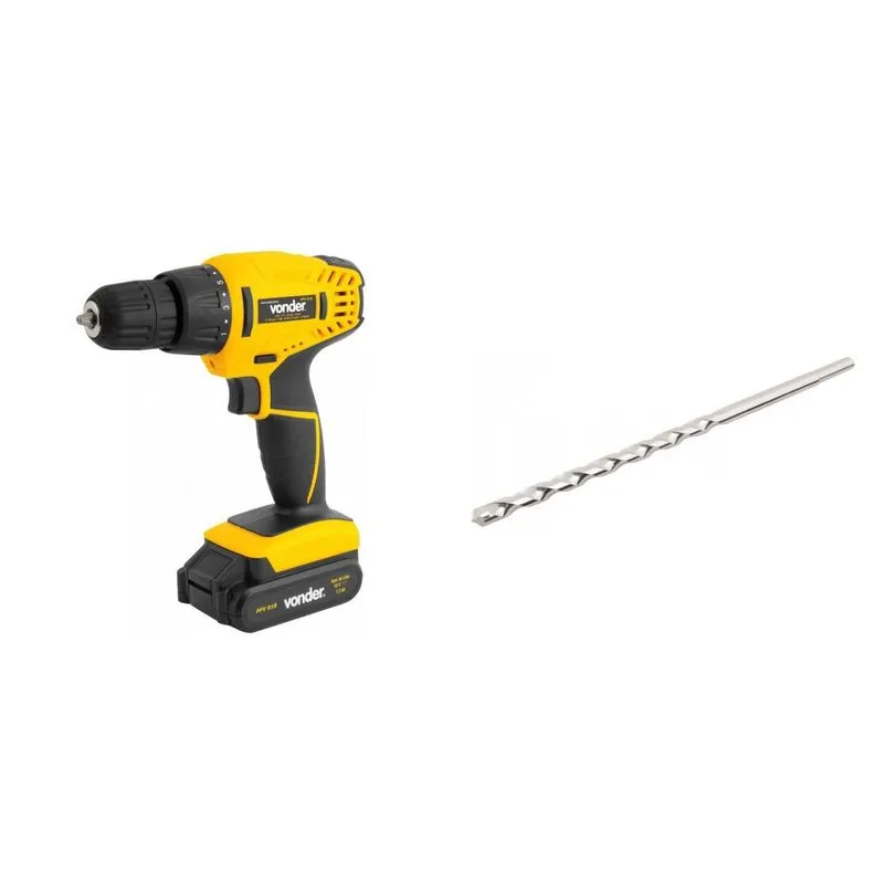 Kit Ferramentas MadeiraMadeira com Parafusadeira/Furadeira 180V Bivolt e Broca Extralonga para Concreto 140mm - 9/16' 391168 Amarelo