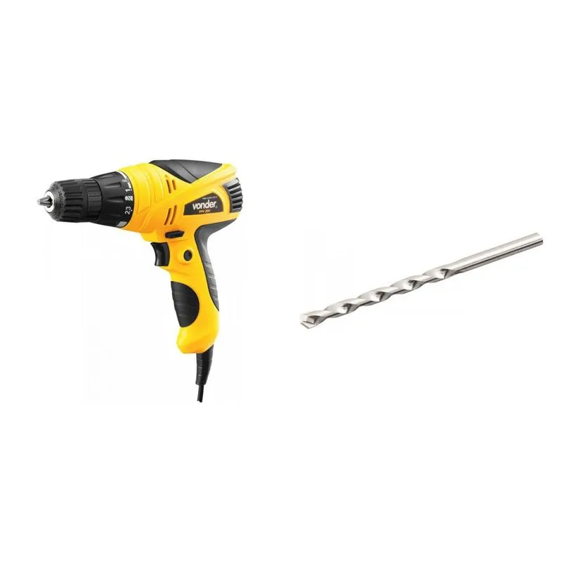 Kit Ferramentas MadeiraMadeira com Furadeira Parafusadeira 220V e Broca para Concreto 50mm - 3/16' 390572 Amarelo