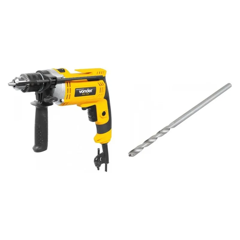 Kit Ferramentas MadeiraMadeira com Furadeira de Impacto 127V e Broca 1/2'x12' 390416 Amarelo