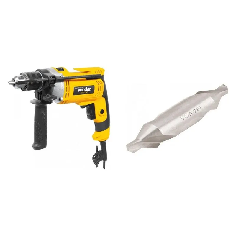 Kit Ferramentas MadeiraMadeira com Furadeira de Impacto 1/2 Polegadas 127V e Broca de centro 315mmx80mm 391308 Amarelo